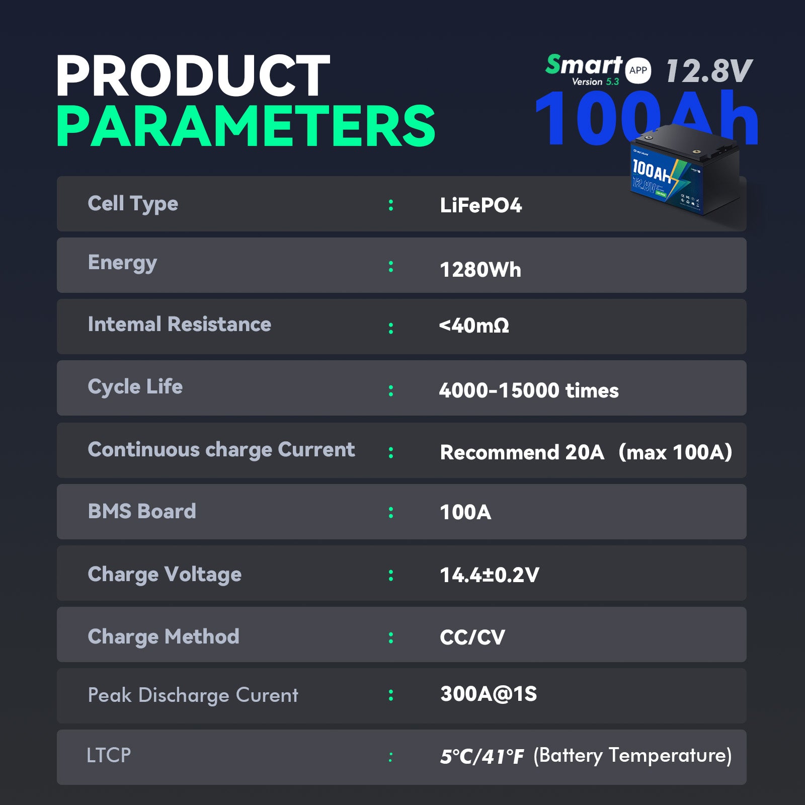 HeyFuture 12V 100Ah Group 24 Bluetooth LiFePO4 Battery