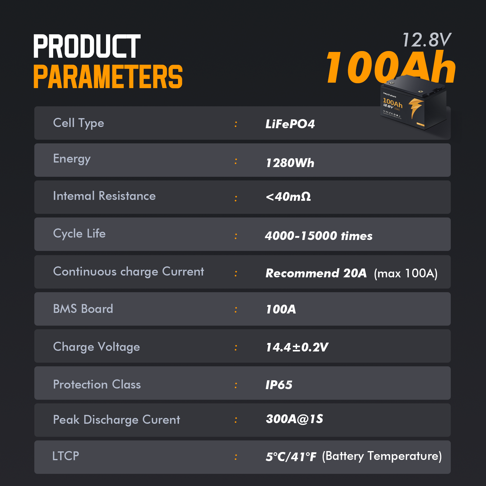 HeyFuture 12V 100Ah LiFePO4 Deep Cycle Lithium Battery