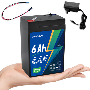 HeyFuture 6V 6Ah LiFePO4 battery with a 7.4V 1.2A charger included
