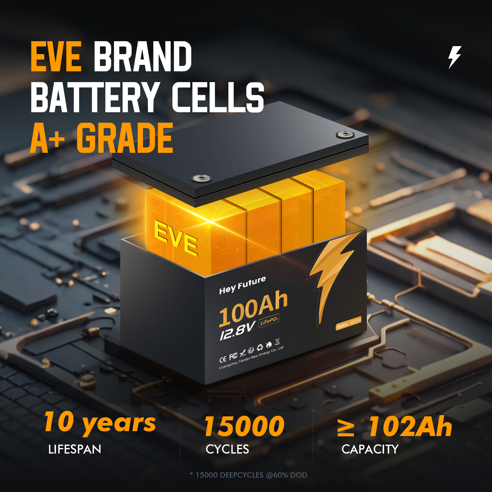 HeyFuture 12V 100Ah LiFePO4 Deep Cycle Lithium Battery