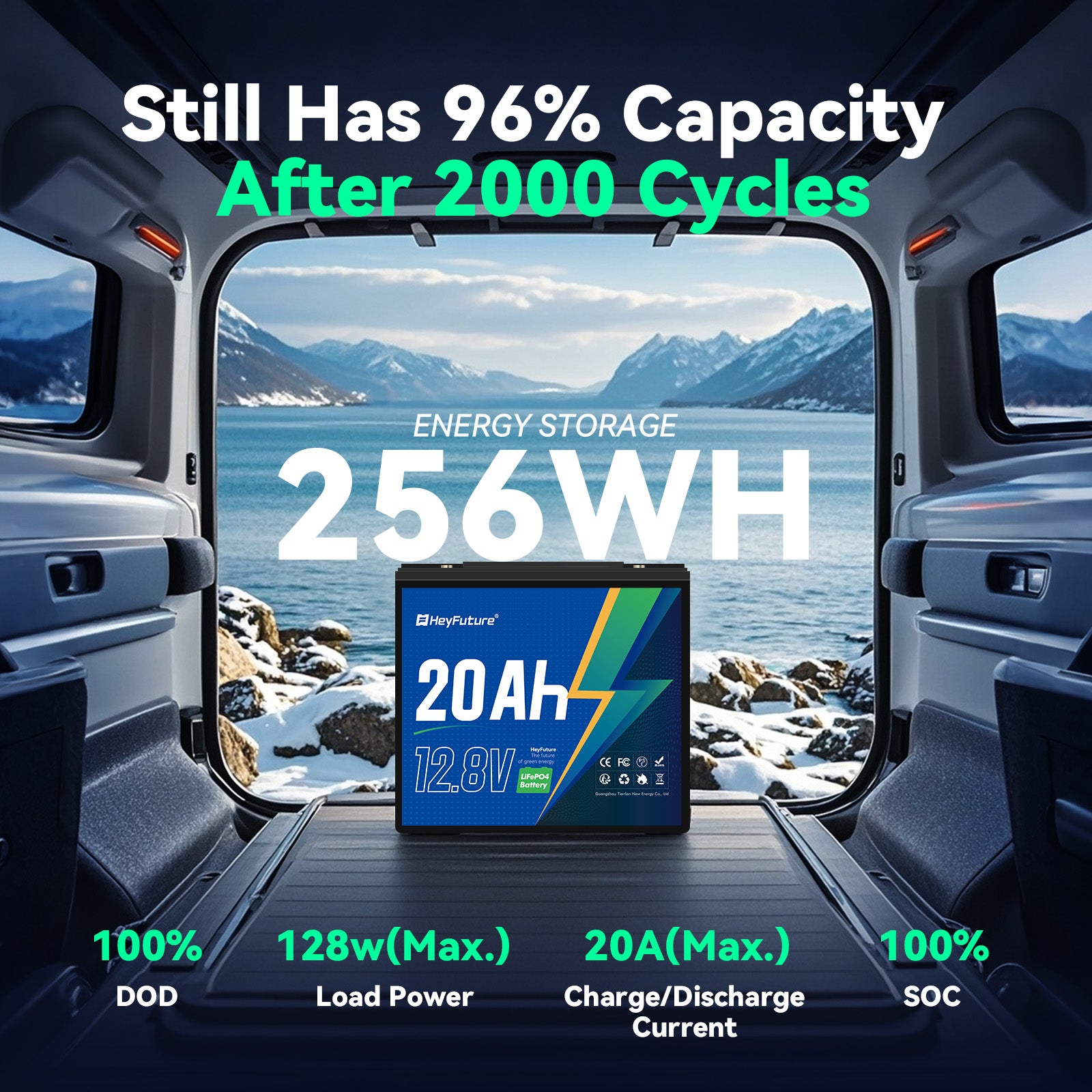 HeyFuture 12V 20Ah Lithium LiFePO4 Deep Cycle Battery