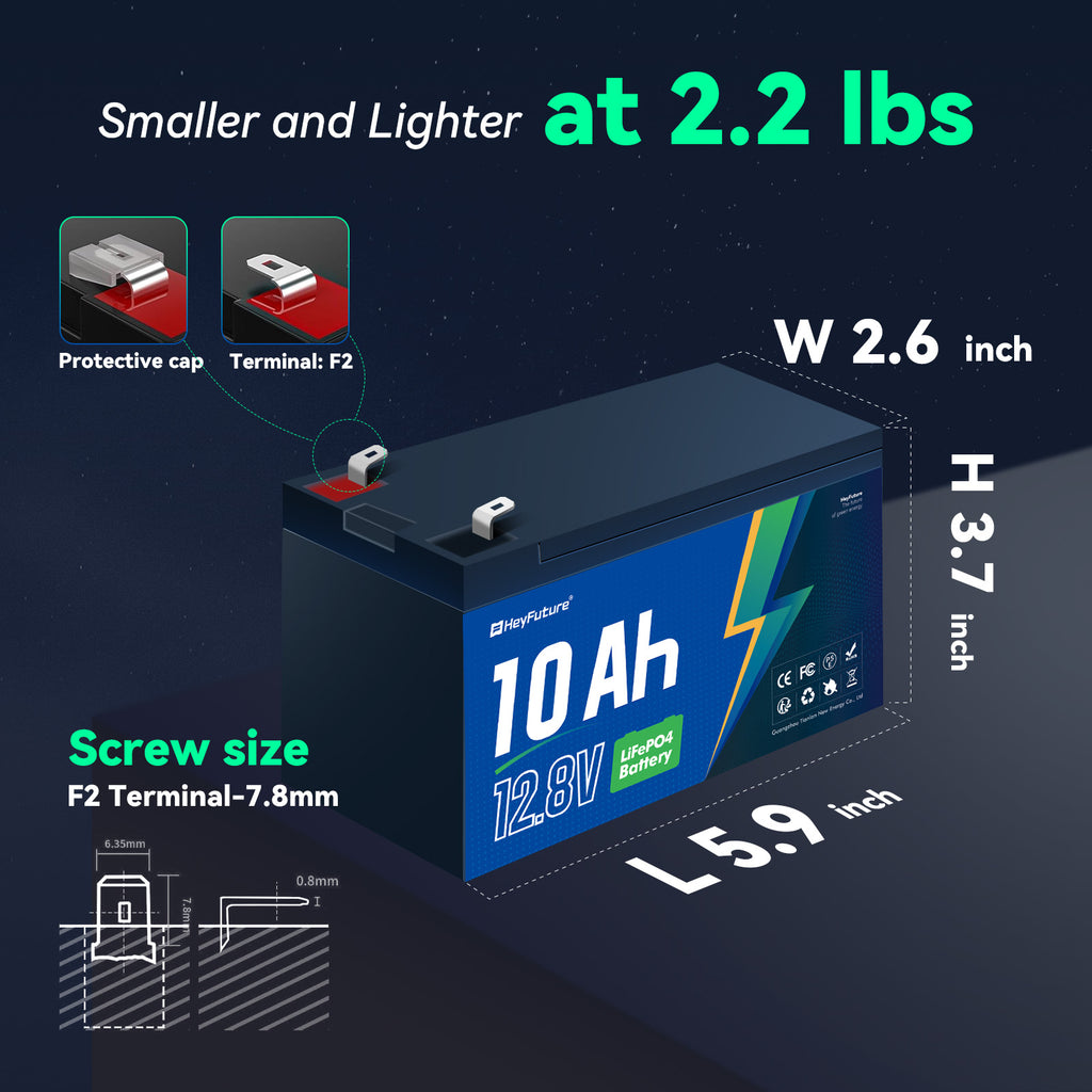 HeyFuture 12V 10Ah Lithium LiFePO4 Deep Cycle Battery