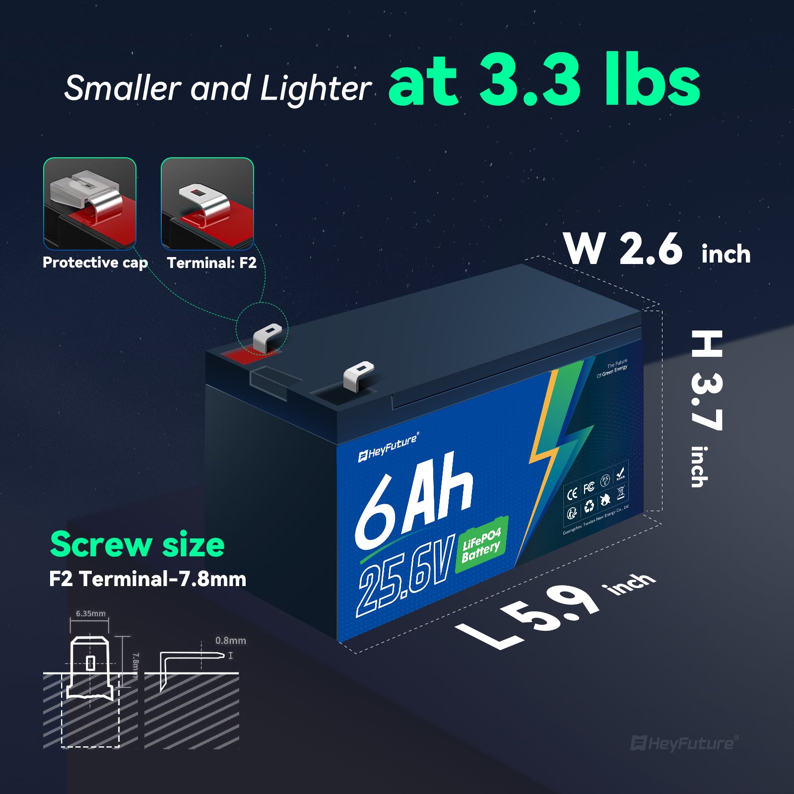 HeyFuture 24V 6Ah Rechargeable Lifepo4 Battery