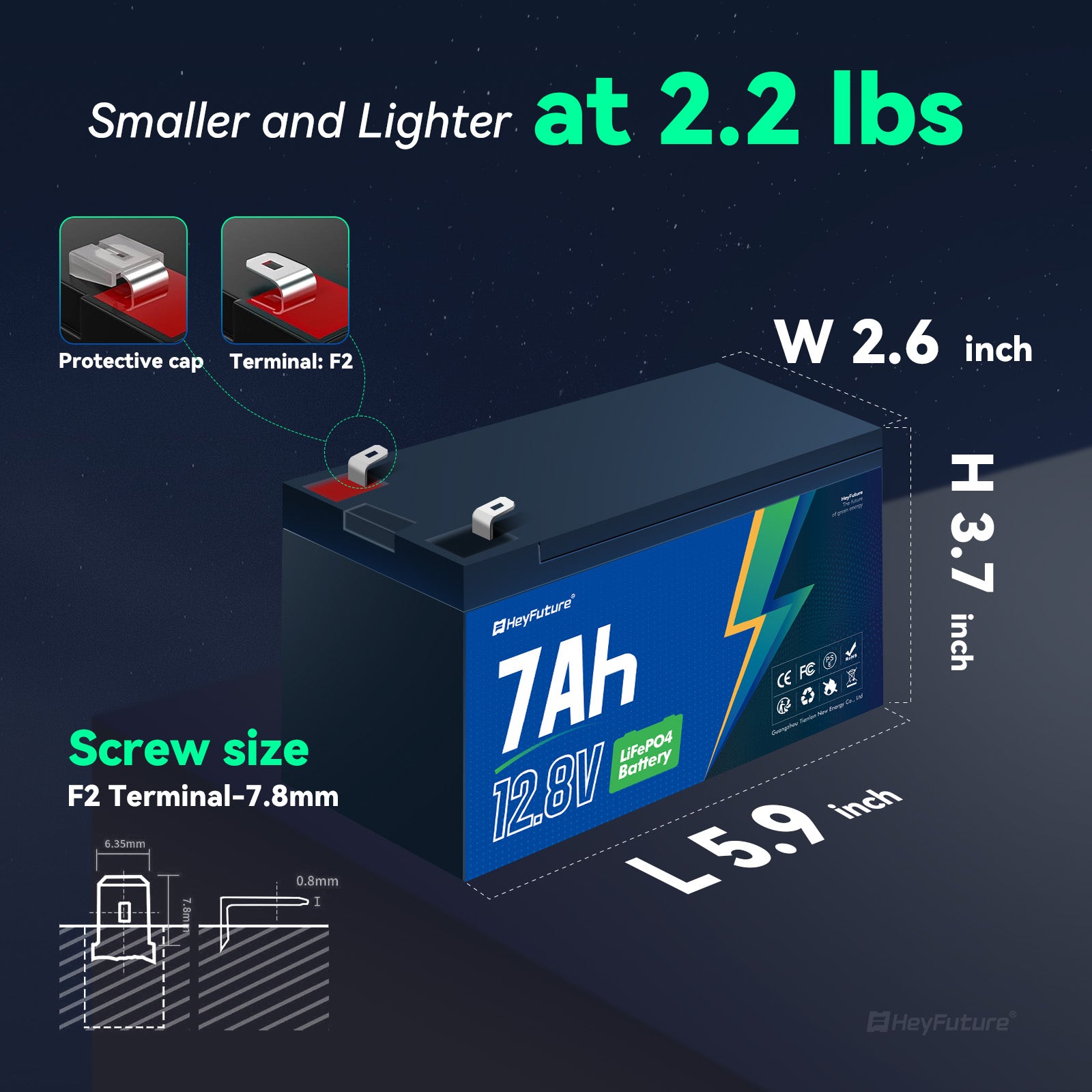 HeyFuture 12V 7ah Rechargeable Battery, 3000+ Deep Cycles LiFePO4 Battery