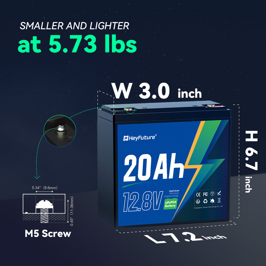 HeyFuture 12V 20Ah Lithium LiFePO4 Deep Cycle Battery
