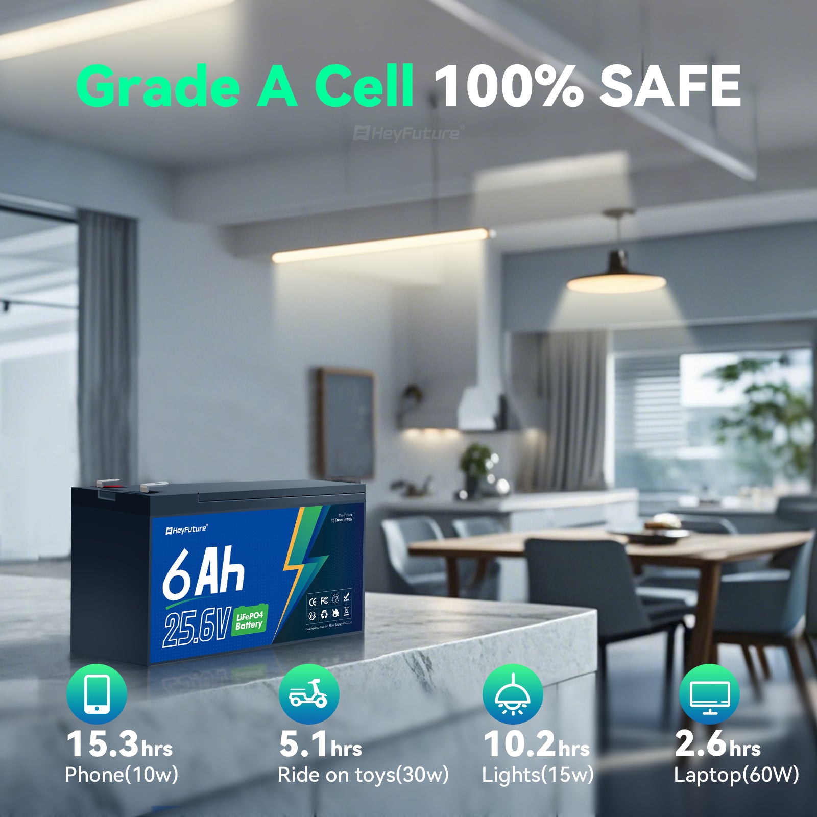 HeyFuture 24V 6Ah Rechargeable Lifepo4 Battery